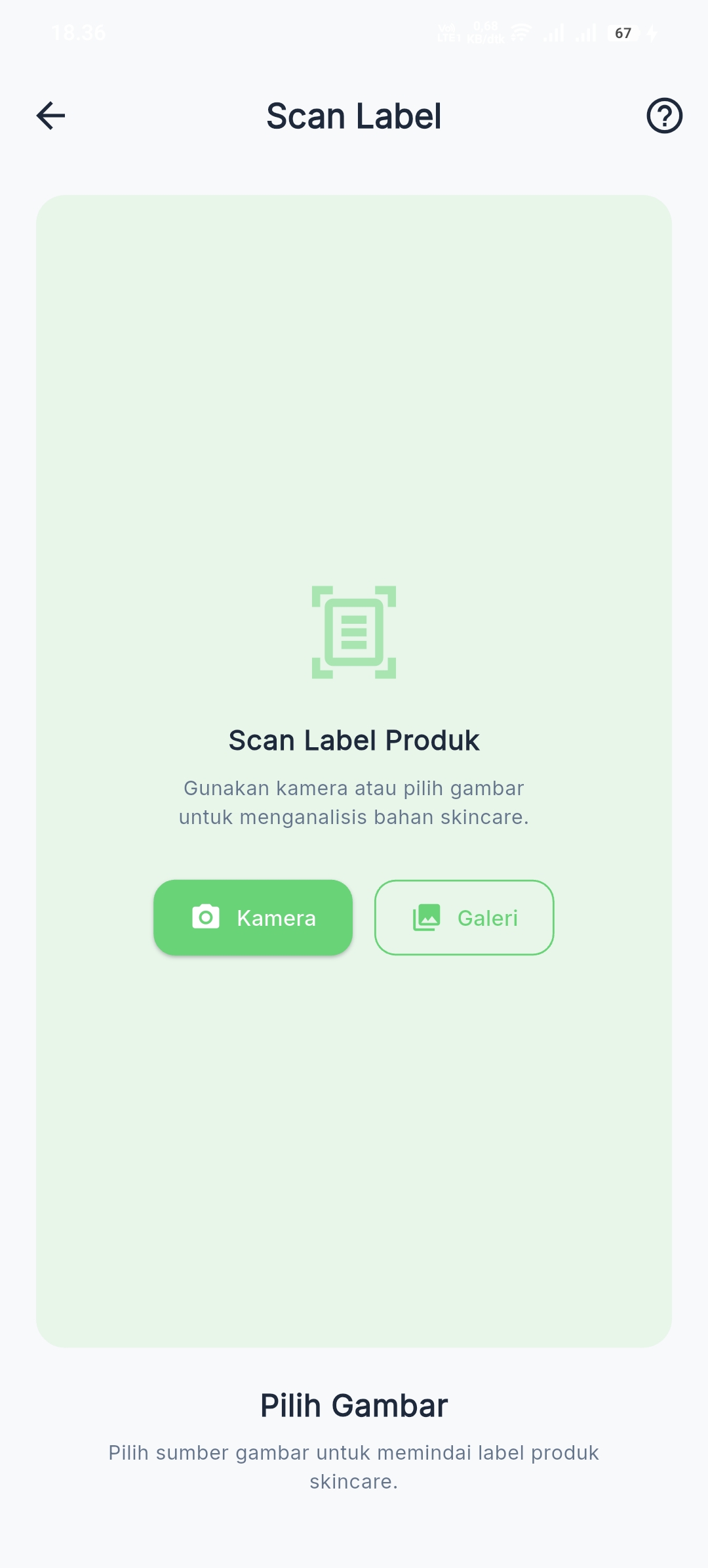 Dermify product scanning screen